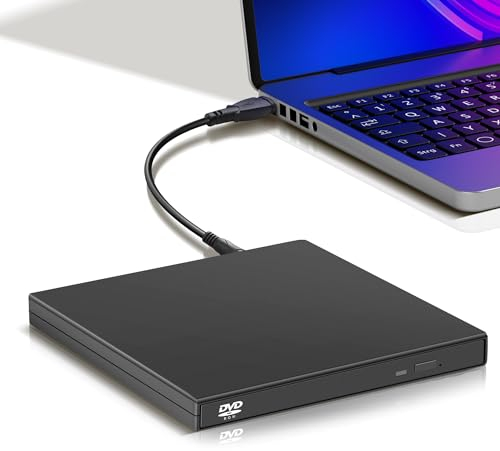 YAODHAOD Unidad externa de CD y DVD, unidad de disco óptico portátil USB 2.0, lector de CD RW, reproductor de DVD para laptop, computadora de escritorio, Mac, Windows 11/10/8/7, Mac, Linux OS