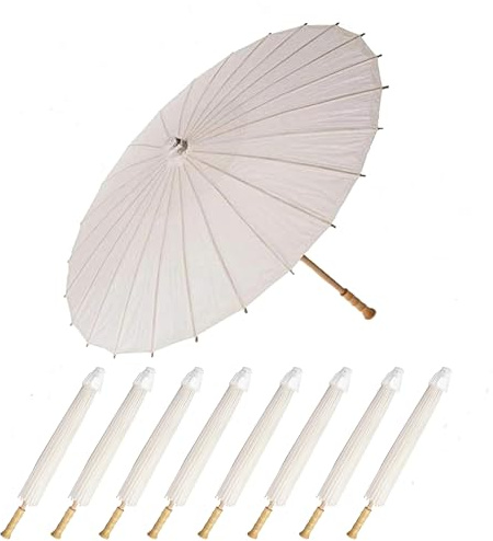 WUKUAIER 33 inch Parasols for Wedding bulk White Parasol Umbrella Decorative Chinese Japanese Paper Umbrellas for Weddings Crafts for Wedding bridal Party Décor(8PS)