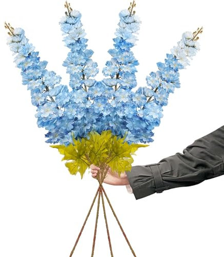 SNAIL GARDEN 4 Pcs Artificial Delphinium Flower with Long Stem,120cm Silk Artificial Larkspur Stem for Tall Vase,Denser Faux Delphinium Fake Flowers for Home Office Garden Wedding Party Decor