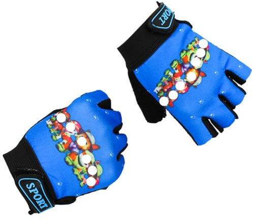 HSKRKOW 1 Paio Guanti Bici Bambino, 4-12Età Guanti Senza Dita, Cucciolo Guanti Da Ciclismo Da Bambino Con Corto Mezze Dita, Er Bicicletta Moto Arrampicata Montagna Corsa Sport (Blu,A)
