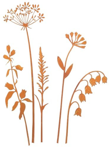 Lot de 5 piquets de fleurs en métal décoratifs pour jardin, jardin, cour, plantes d'extérieur, pelouse, jardin