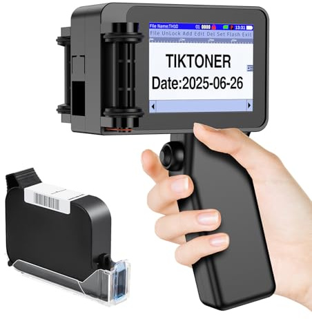 TIKTONER TH10 Mini Imprimante à Jet d'encre Portable avec Cartouche d'encre à Séchage Rapide 42ml, Hauteur d'impression 2 à 12,7 mm Machine de Codage à Jet d'encre Portable pour Texte Date QR Code