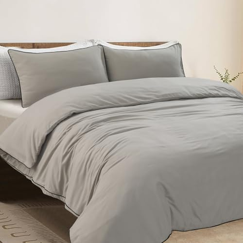 Linen Home Super King Duvet Cover Sets with Piping finish Soft Microfiber Super King Bedding set Including Piped Duvet Cover and 2 Pillowcases (Super King, Linen)