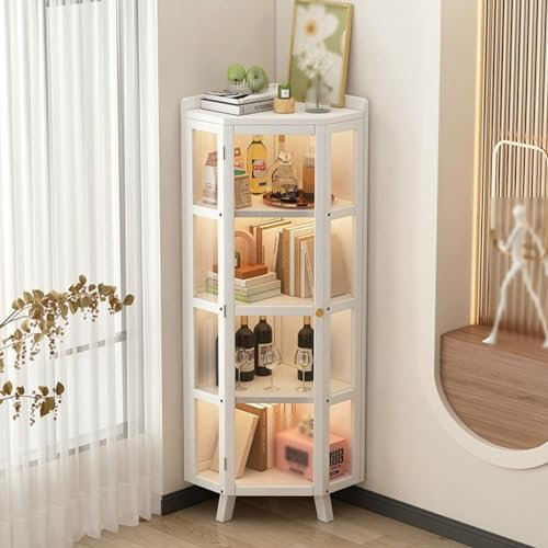 Vitrina de esquina con puerta, estante de almacenamiento multiusos, estante para plantas, estantería de madera para decoración de oficina y baño