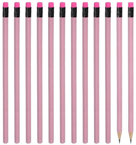 PATIKIL Triangelformade träpennor i bulk, 12-pack HB grafitpennor med suddgummi för kontorsmaterial, ingenjörsmärkning skrivkonst ritningsmaterial, lila-rosa