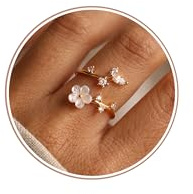 CASSIECA Bague Femme Bague Ajustable Femme Argent Bague Fleur Plaquée Or 14K en Zircon Cubique Bague Ouverte Pouce pour Fiançailles Mariage