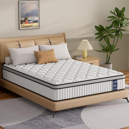 BedStory Colchón Híbrido 135x190 cm para Dos Personas, Muelles Ensacados, Altura 26 cm, Ergonomico + Alta Transpirabilidad