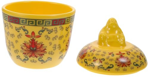 HOODANCOS Tazón de Sopa de Cerámica con Tapa Amarilla, Juego para Guisar y Servir, Resistente y Seguro, Adecuado para Cocina y Restaurante, Taza de Sopa Humeante para Estofados y Platos