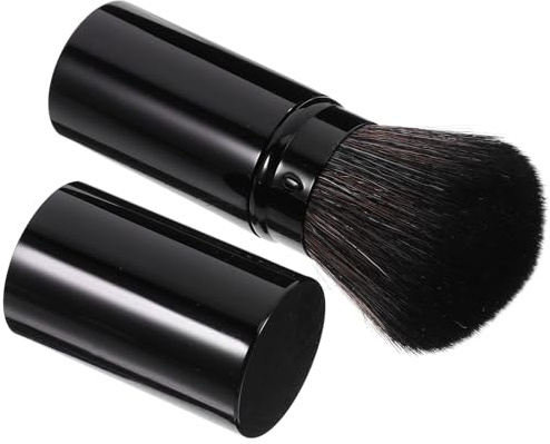 NULYLU Brocha para Polvos Sueltos Portátil Retráctil Grande, Pincel para Rubor y Maquillaje, Herramienta de Belleza Compacta para Uso Diario y Viaje, Tamaño Mediano, Color Negro