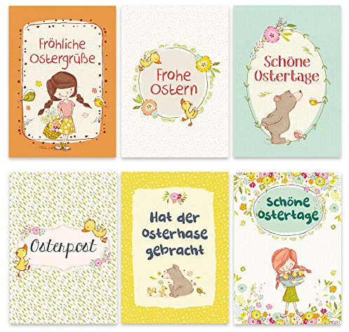 Papierdrachen Set de cartes de Pâques Les ours et les canards - 12 adorables cartes postales de Pâques - Set de cartes de vœux 4