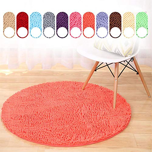 Geling Chenille runder Teppich, Non-Slip Shaggy Chenille Badmatte Weiche Mikrofasern Badteppich mit Wasser Absorbent, maschinenwaschbar,Orange,80cm