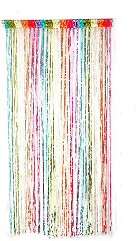 smilegirl, Tenda a fili per porta, zanzariera, divisorio, glitter, stile rétro, per porte e finestre, pannello decorativo per feste (arcobaleno)