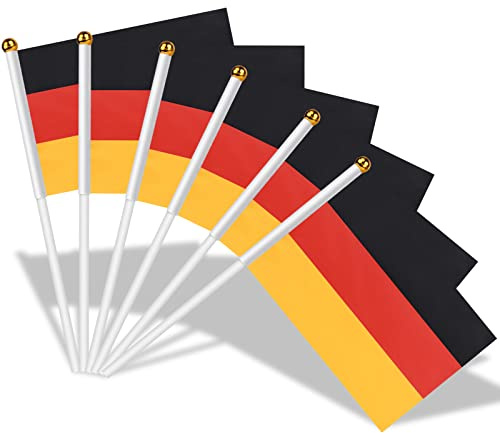 AhfuLife Bandera de Mano Alemania, 30 Piezas Bandera Alemania Pequeña con 30cm Palo para Decoraciones de la Copa Mundial, Copa Europea, Eventos Deportivos, Desfile, Día Nacional, Fiesta