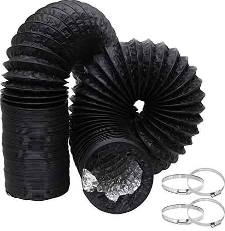 4 Inch Flexible Ducting Hose 16.5 feet, Black Aluminum Ducting Dryer Vent Hose with 2 Screw Clamps for Heating Ventilation Air Conditioning (HVAC), Boat Blower, Exhaust Grow Tents