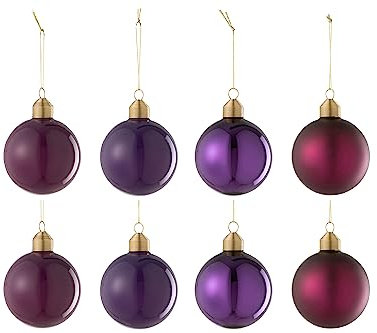 DOSE VON 8 WEIHNACHTSKUGELN 2+2+2+2 Glas MATT/GLÄNZEND LILA