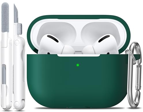 R-fun Kompatibel mit AirPods Pro 1 Gen Hülle mit Reinigungsset, Vollständiger Silikonschutz Kompatibel mit Apple AirPods Pro 2019 Hülle [Front-LED sichtbar],Waldgrün
