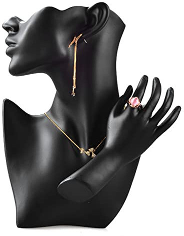 BestAlice Ensemble de Présentoirs à Bijoux, Présentoir de Mannequin avec Main, Support de Buste en Résine, Support de Collier, Boucles D'oreilles, Support de Boucles D'oreilles pour Spectacle de Bijou