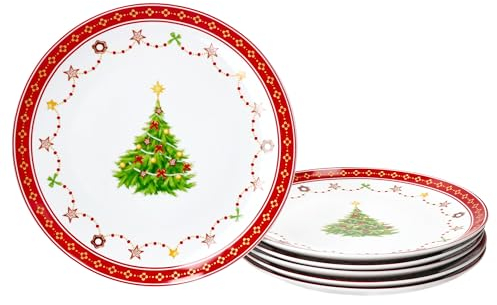 MamboCat Weihnachtstraum Lot de 6 assiettes à pâtisserie Diamètre 26,8 cm Grandes assiettes plates en porcelaine pour 6 personnes avec décoration de Noël, assiettes plates pour biscuits & Co I Service