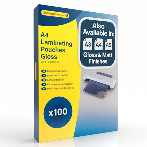 Binding Bazaar A4 Laminating Pouches, Gloss Finish, 150 Micron, 100 Laminating Sheets - Laminating Pouches to Enhance Your Words and Colours - Compatible with All Laminating Machines