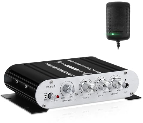 Amplificateur Audio HiFi stéréo 2.1CH, RMS 20 W x 2 + 40 W ST-838 avec Sortie Caisson de Basses Classe D Mini récepteur numérique avec AUX pour la Maison, Haut-Parleur de Voiture, Noir (avec