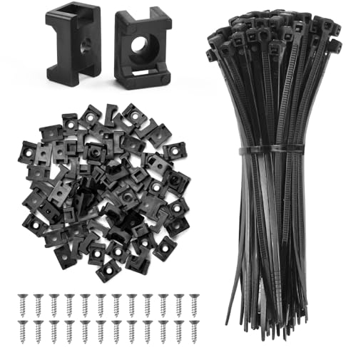 NAROBESE 120 Stück Kabelhalter Schraubbar Schraubsockel Kabelbinder Befestigungssockel Befestigung Schraubbar 100mm Kabelmanagement Schreibtisch Kabelschellen Schwarz Nylon Halterung für Kabelbinder