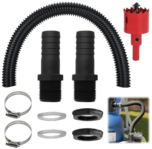 Keaistar Regentonnen Verbinder Set, 1 Zoll(25mm) Regentonnen Verbindungsset mit 1m Verbindungsschlauch / 2 Schlauchstutzen 25mm Mit Kontermutter/Tapper für Regentonne Regensammler