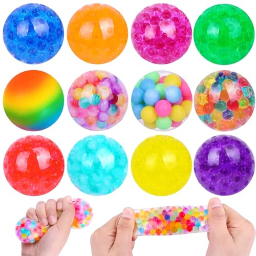 JOLCEEY 12pcs Stress Balls, Small Squishy Balls Squeeze Fidget Balls for Adults Stress Relief Party Favors Gifts