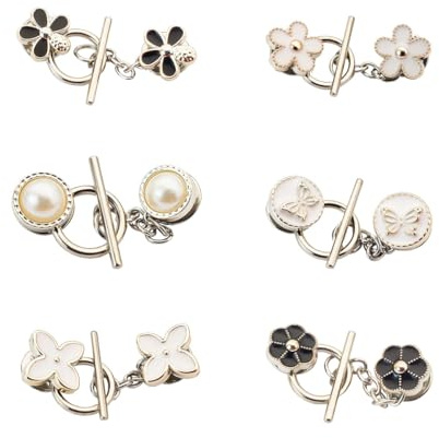 Lote de 6 broches para ropa para mujer - Cuello - Clips para ropa - Flores - Cuello - Clip de seguridad, Acero inoxidable