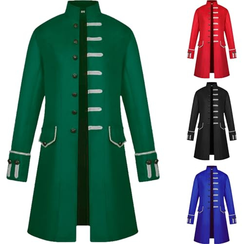 OPAEHJF Steampunk Frack - Cappotto da uomo, vintage, stile vittoriano, gotico, rinascimentale, stile retrò, divisa medievale, per Halloween, cosplay (verde, XL)