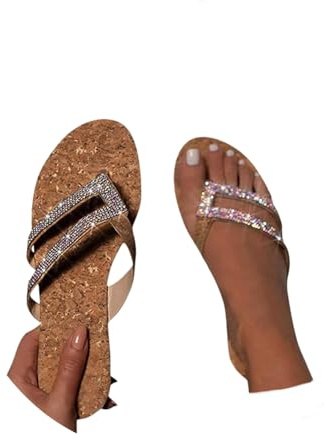 EGSDMNVSQ Infradito Sandali Da Donna Separatore Delle Dita Sandali con Strass Glitter Pantofole da Spiaggia Scarpe Estive All'aperto Eleganti e Comode