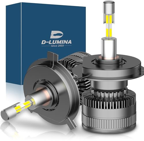 D-Lumina H4 Bombilla LED 360° 120W 20000LM 6500K Kit de Faros Delanteros Superbrillantes de Repuesto para Luces Halógenas de Luz Alta y Baja para Coche de 12V, 2 piezas