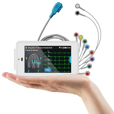 CheckMe ECG profesional de 12 derivaciones, ECG digital con algoritmo de Glasgow, adquisición y análisis de datos de ECG en tiempo real, transferencia de datos por WIFI e impresión de informes