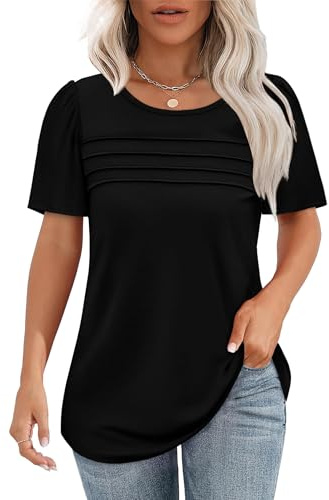 Chicrise Maglietta estiva da donna, a maniche corte, con scollo rotondo, maniche a sbuffo, elegante, in stile casual