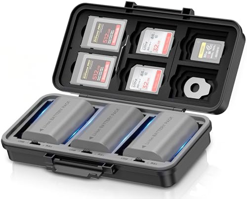 JJC Custodia per batteria 3 in 1 per schede di memoria CF Express tipo B/XQD x6 + CF Express tipo A x5 + SD x6, per Canon LP-E6 Nikon EN-EL15 Sony NP-FZ100 FUJI NPW235 x3 / batteria AA x6