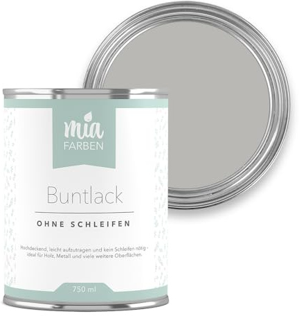 miafarben Buntlack ohne schleifen 750ml, Möbelfarbe, Möbellack für Holz, Metall, Kunststoff (Sanftes Wolkengrau)