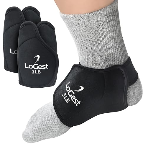 LoGest Foot Weights with Closures – 1lb, 2lbs, 3lbs, 4lbs - Sold in Pairs Comfortable Secure Padded Neoprene Foot Weight Leg Raises, Leg Curls, Calf Raises Physical Therapy (3 LB Pair - Black)