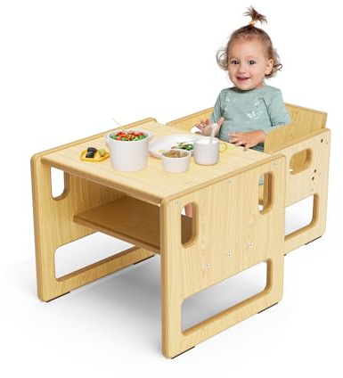 Brolteja Children's feeding table and chair set, Montessori wooden children's table, game table with storage space, suitable for children to read, play and eat