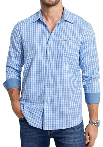 Enlision Camisa Hombre a Cuadros Manga Larga Casual Camisas Hombre con Botónes Bolsillo de Informales Oktoberfest S-4XL