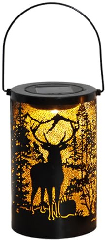 Lanternes solaires d'extérieur étanches en métal sculpté avec cerf et arbres, décorations d'Halloween à DEL à suspendre pour terrasse, table, allée, lanterne de cour