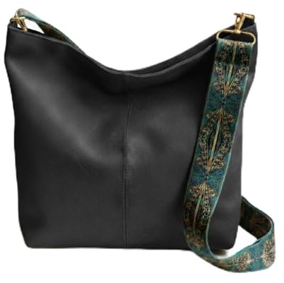 MOANATURA Bolso de Mujer Bandolera y Hombro en Cuero PU – Elegante y Casual, con Correa Ajustable Estilo Étnico, Bolsos Grandes para Diario (negro)