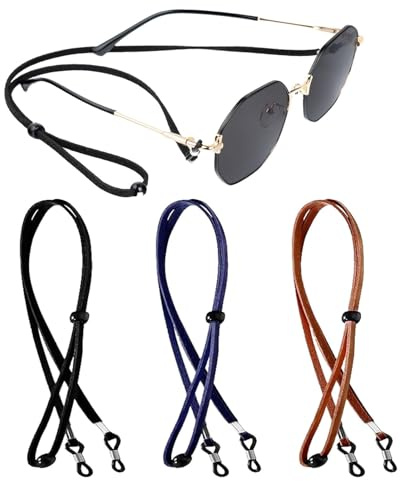 Lomvarith 3 Pcs Unisex Leather Eyewear Straps, 70cm/27.56inch Adjustable Non-Slip Glasses Chain, Length for Men and Women