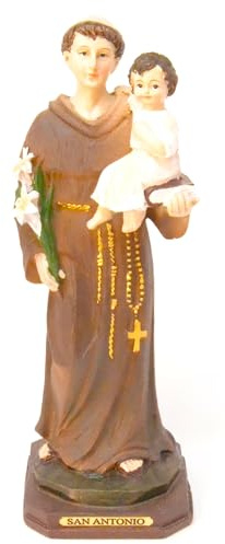 Genérico mk2 Estatua Religiosa San Antonio, Figura Decorativa en Resina Marrón con Base, 21 cm, Artesanía Devocional para Hogar