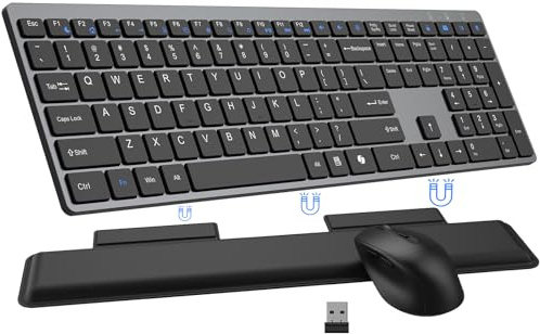 Wireless Keyboard and Mouse Combo, Full Size Silent Ultra Thin Keyboard with Magnetic Wrist Rest, Optical Mouse, 2.4G Lag-Free Cordless Mice Keyboard Set for Computer, Mac, Laptop, PC, Windows