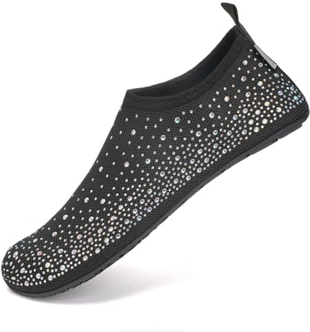 Water Shoes Women Men Beach Swim Shoes Quick Dry Barefoot Shoes Lightweight Aqua Sea Wet Shoes Sport Shoes with Rhinestones for Rocky Stone Beach Swimming Pool Seaside Sports