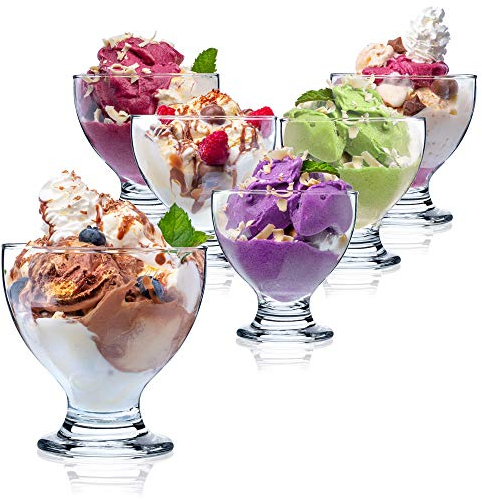 KADAX Eisbecher Glas Set, Eisschalen, Dessertgläser mit Fuß, Eisgläser, Dessertschalen für Eiscreme, Desserts, Obst, Vorspeise, Cocktails, Dessertgläser, Eiscremegläser (6, 450 ml)