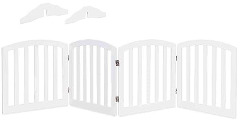 RELAX4LIFE 4-teiliges Absperrgitter, Hunde Treppengitter aus Holz, Schutzgitter mit 4 Gitter & Metallscharnieren, freistehendes Kaminschutzgitter für Haustiere und Kinder, Kindergitter klappbar, weiß