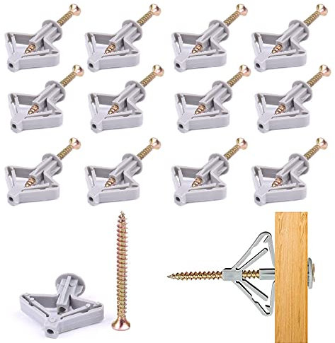 100 Pcs Plasterboard Wall Plugs and Screws Plasterboard Wall Plugs Expansion Tube Plastic Anchors Aircraft Butterfly Type Heavy Plasterboard Cavity Wall Fixings for TV Wall (50Anchor + 50Screw)