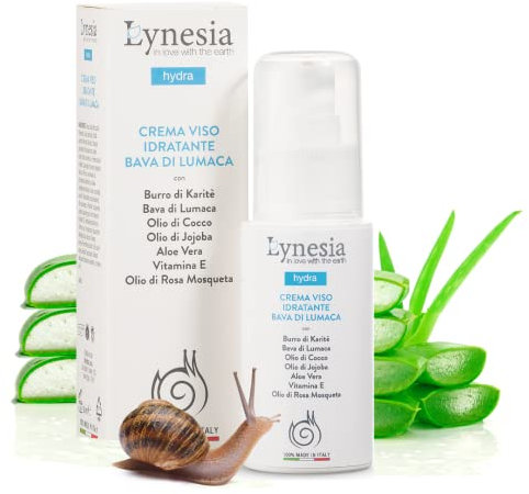 Lynesia Hydra Crema Idratante Viso Donna e Uomo 100% Naturale: arricchita con Bava di Lumaca Anti Imperfezioni e brufoli ideale per Pelle Mista Prime Rughe 50ml