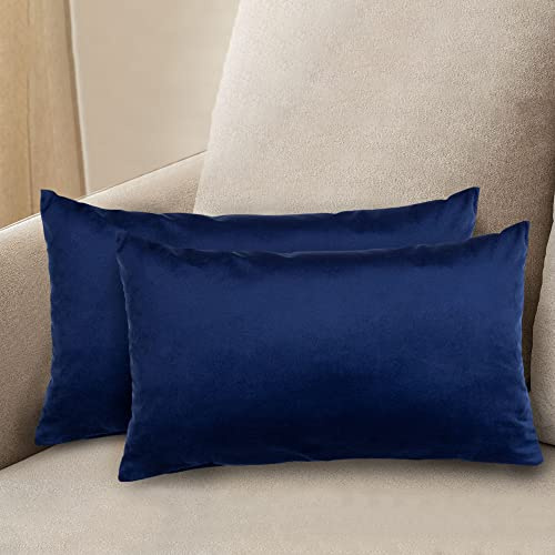 Komfortec Juego de 2 Fundas de cojín de Terciopelo de 30 x 50 cm, Decorativas, Fundas de Almohada, Dormitorio, Funda Decorativa de sofá y Funda de cojín para sofá con Cremallera, Azul Marino