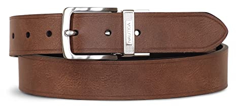 Nautica Mens Reversible Jean Leather Belt | 2-in-1 | Classic | Everyday | Business | Work | Dress | Casual | Metal Buckle - Black/Brown, 40